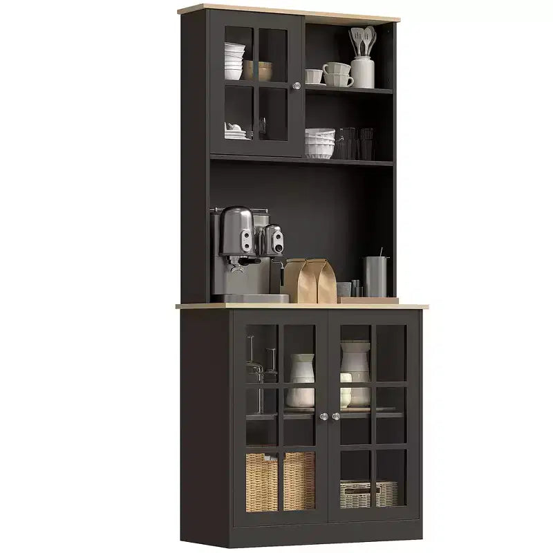 HOMCOM Kitchen Buffet with Hutch, Storage Pantry with 3 Cabinets, 2 Open Shelves and Large Countertop