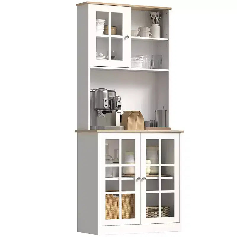 HOMCOM Kitchen Buffet with Hutch, Storage Pantry with 3 Cabinets, 2 Open Shelves and Large Countertop