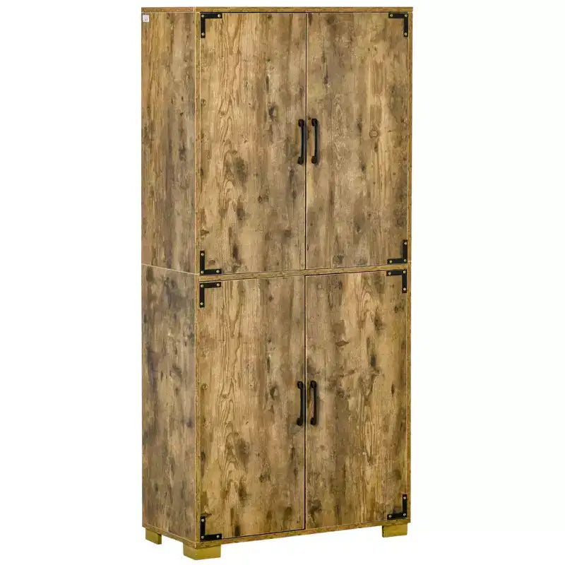 HOMCOM Industrial Style 4-Door Cabinet Pantry Cupboard with Storage Shelves for Bedroom and Living Room