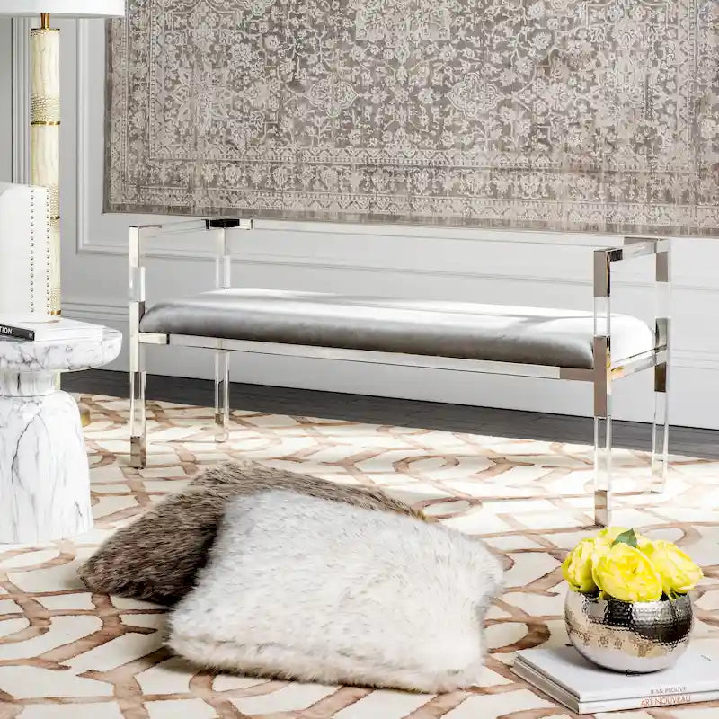 SAFAVIEH Couture Shakti Grey Acrylic Bench - 50Wx18Dx26H