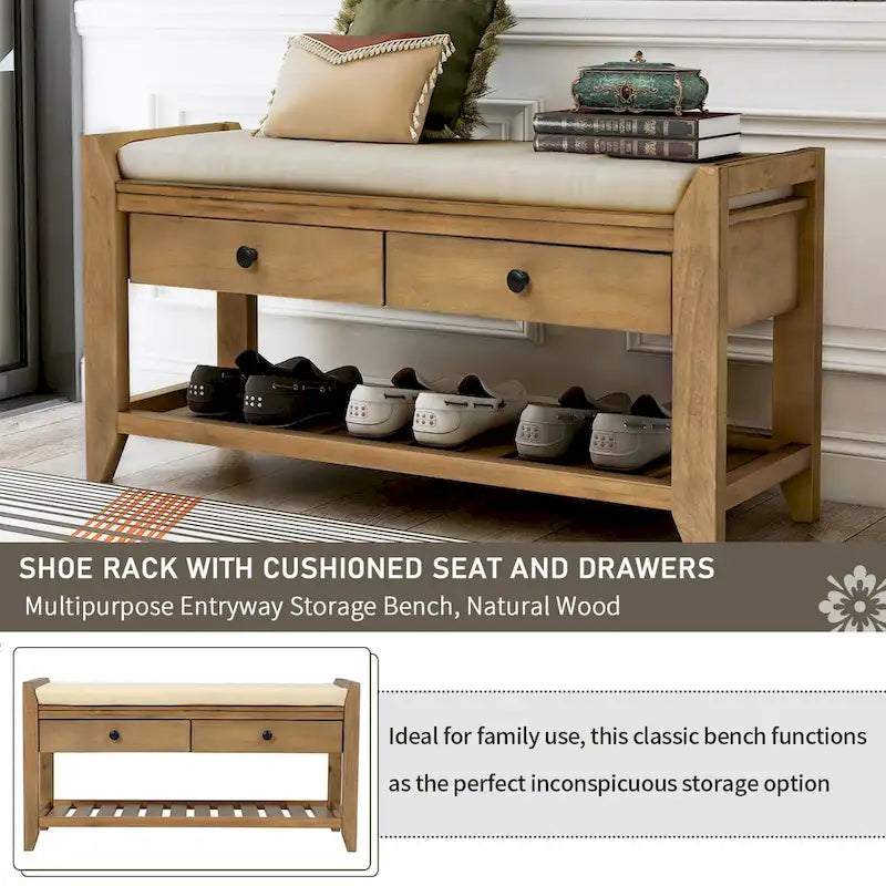 Shoe Rack with Cushioned Seat and Drawers