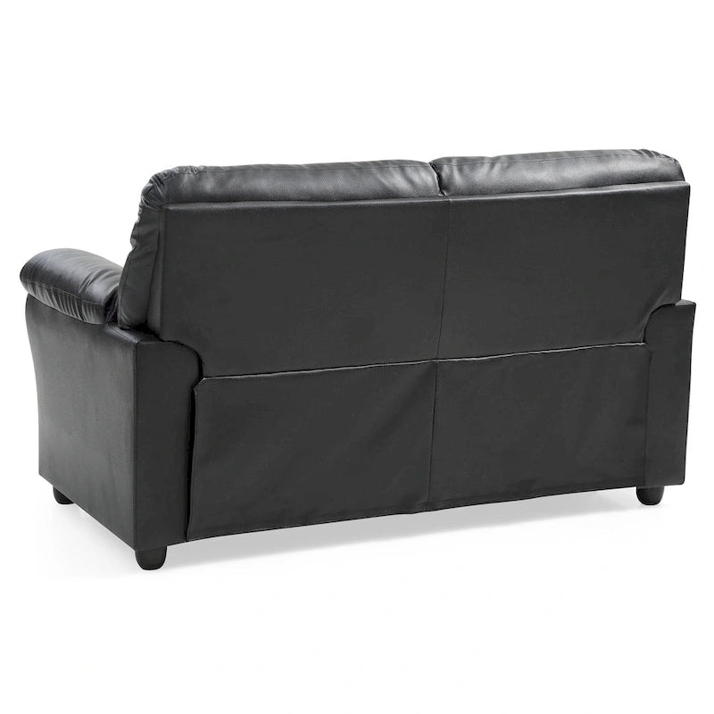 Olney W Flared Arm Faux Leather Straight Sofa in Black