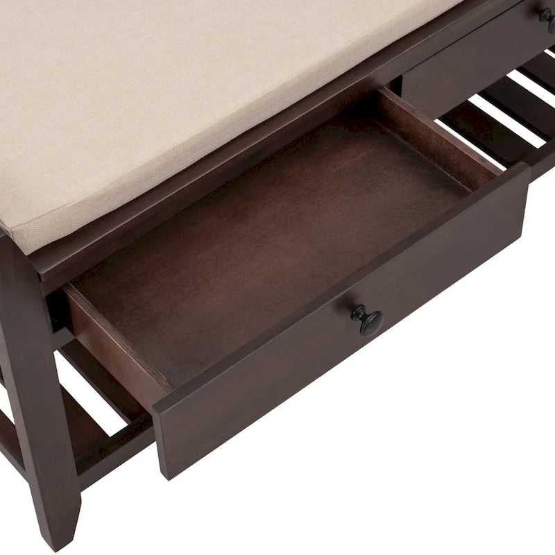 Modern Multipurpose Entryway Storage Bench With Upholstered Seat and Drawers