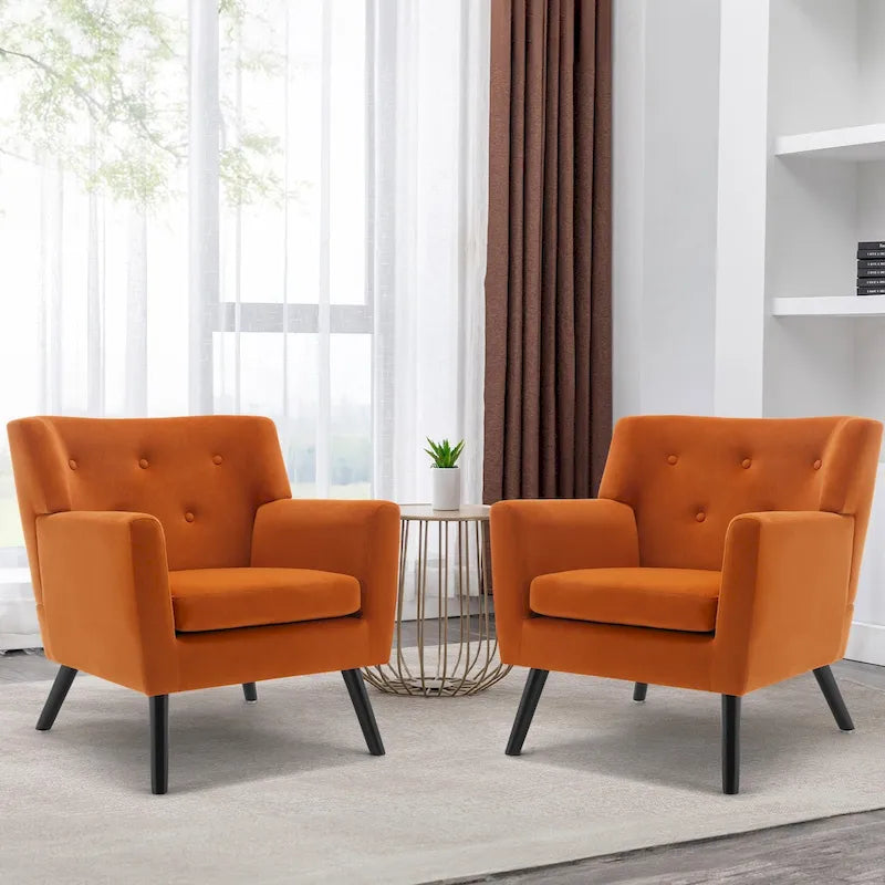 Velvet Upholstered Armchair Tufted Accent Chair, Set of 2 - 30.71H x 28.35 W x 27.56D