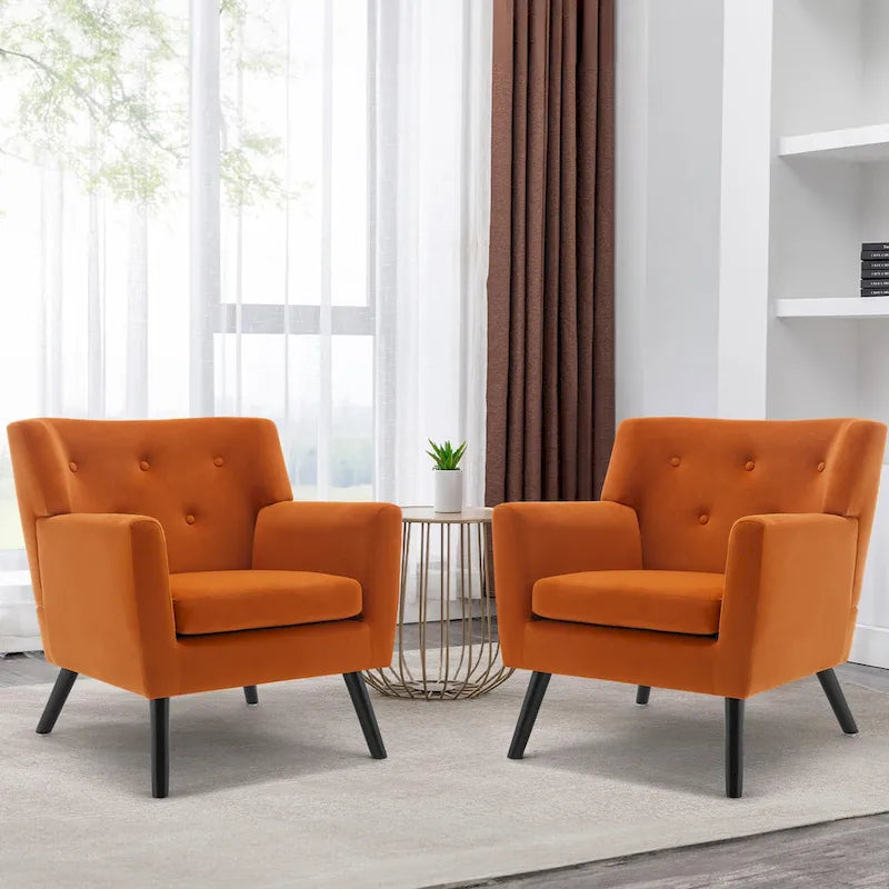 Velvet Upholstered Armchair Tufted Accent Chair, Set of 2 - 30.71H x 28.35 W x 27.56D