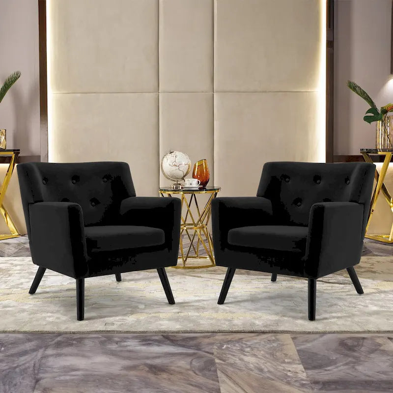 Velvet Upholstered Armchair Tufted Accent Chair, Set of 2 - 30.71H x 28.35 W x 27.56D