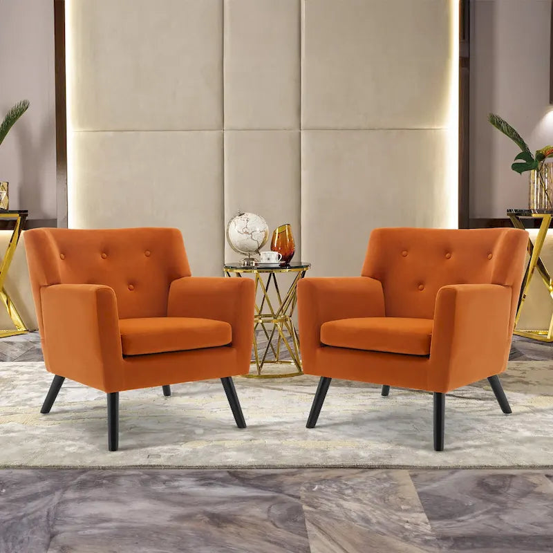 Velvet Upholstered Armchair Tufted Accent Chair, Set of 2 - 30.71H x 28.35 W x 27.56D