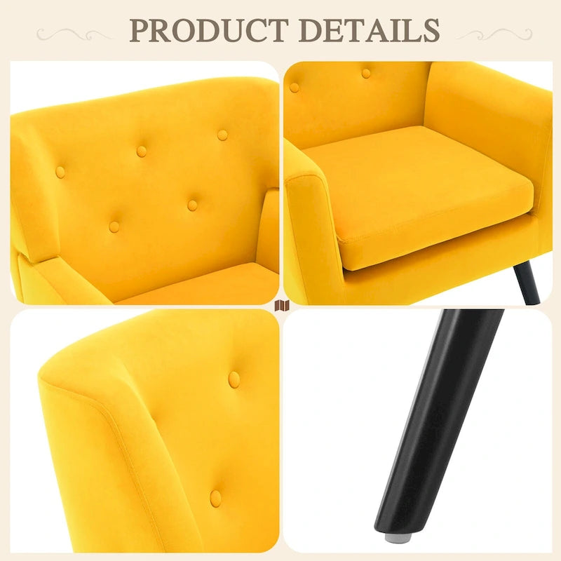 Velvet Upholstered Armchair Tufted Accent Chair, Set of 2 - 30.71H x 28.35 W x 27.56D
