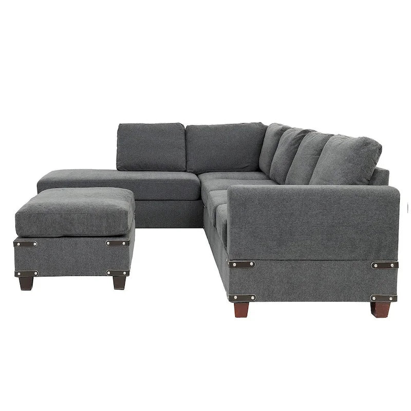 Poundex 3 Piece Fabric Sectional Sofa Set with Ottoman