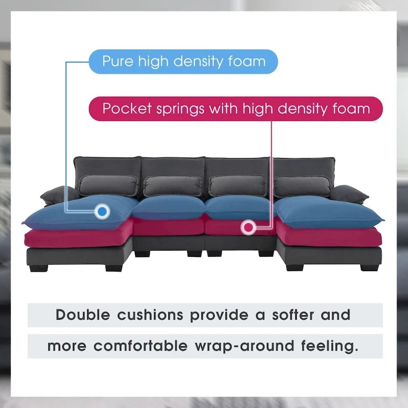 Modern U-shaped Sectional Sofa with Waist PillowsSleeper Sofa Couch with Chaise Lounge