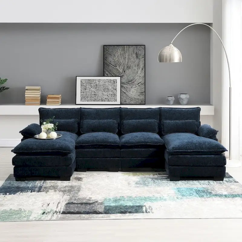 Modern U-shaped Sectional Sofa with Waist PillowsSleeper Sofa Couch with Chaise Lounge