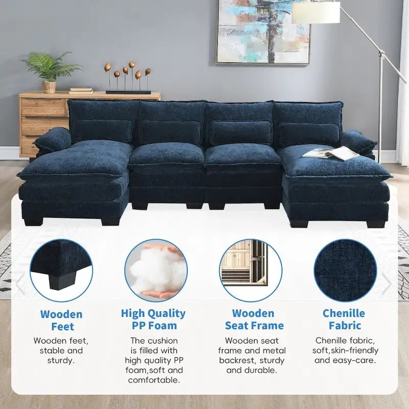 Modern U-shaped Sectional Sofa with Waist PillowsSleeper Sofa Couch with Chaise Lounge