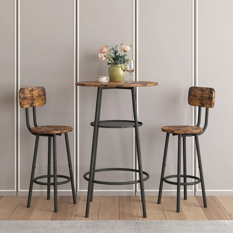 3-Piece Bar Table Set, Round Bar Table with 2 Stools and Storage Shelf- 23.6x36.2 inch