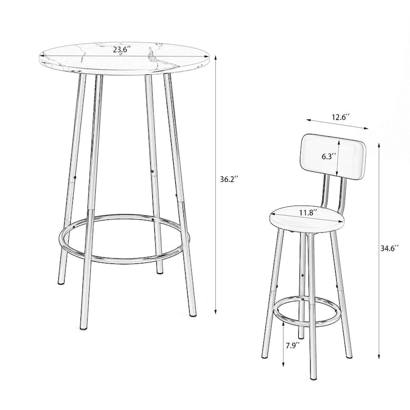 3-Piece Bar Table Set, Round Bar Table with 2 Stools and Storage Shelf- 23.6x36.2 inch