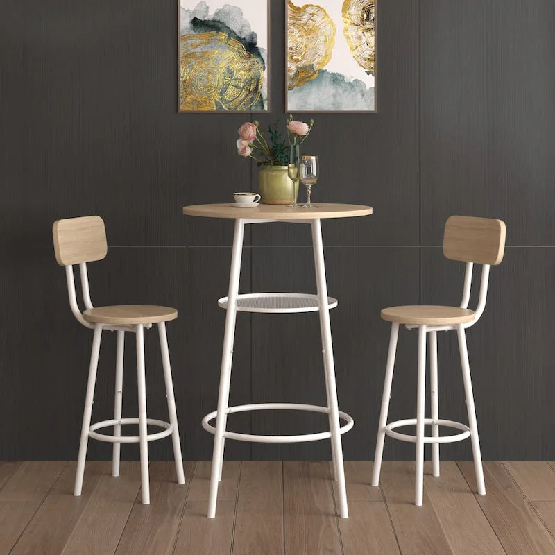 3-Piece Bar Table Set, Round Bar Table with 2 Stools and Storage Shelf- 23.6x36.2 inch