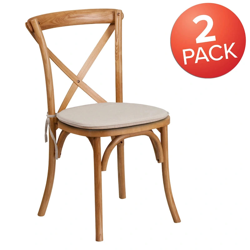 2 Pk. Stackable Wood Cross Back Chair with Cushion
