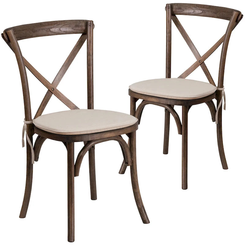 2 Pk. Stackable Wood Cross Back Chair with Cushion