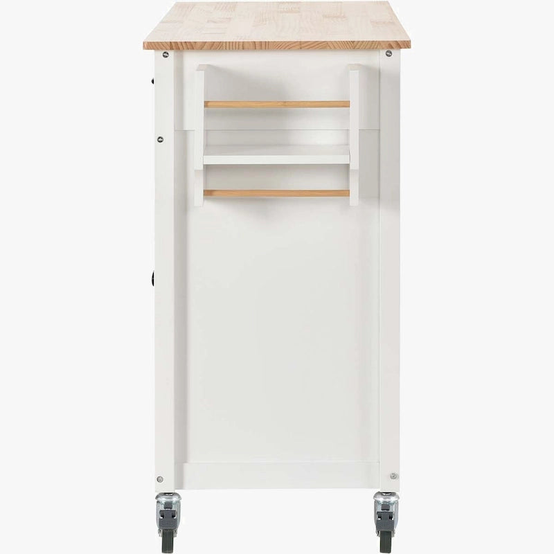 Kitchen Island Cart with Solid Wood Top and Locking Wheels
