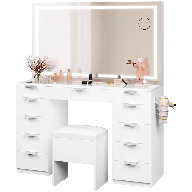 Vanity Desk with Stool Lighted Mirror Makeup Table