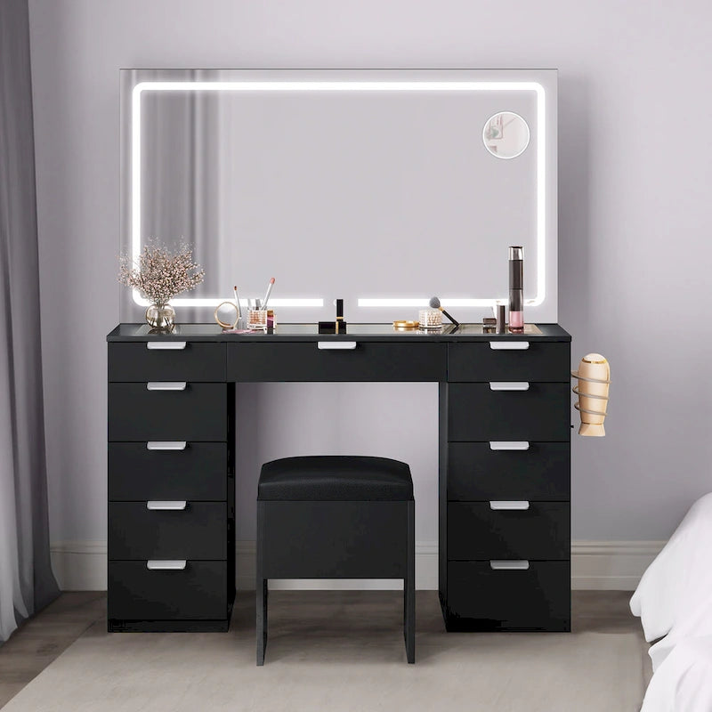 Vanity Desk with Stool Lighted Mirror Makeup Table