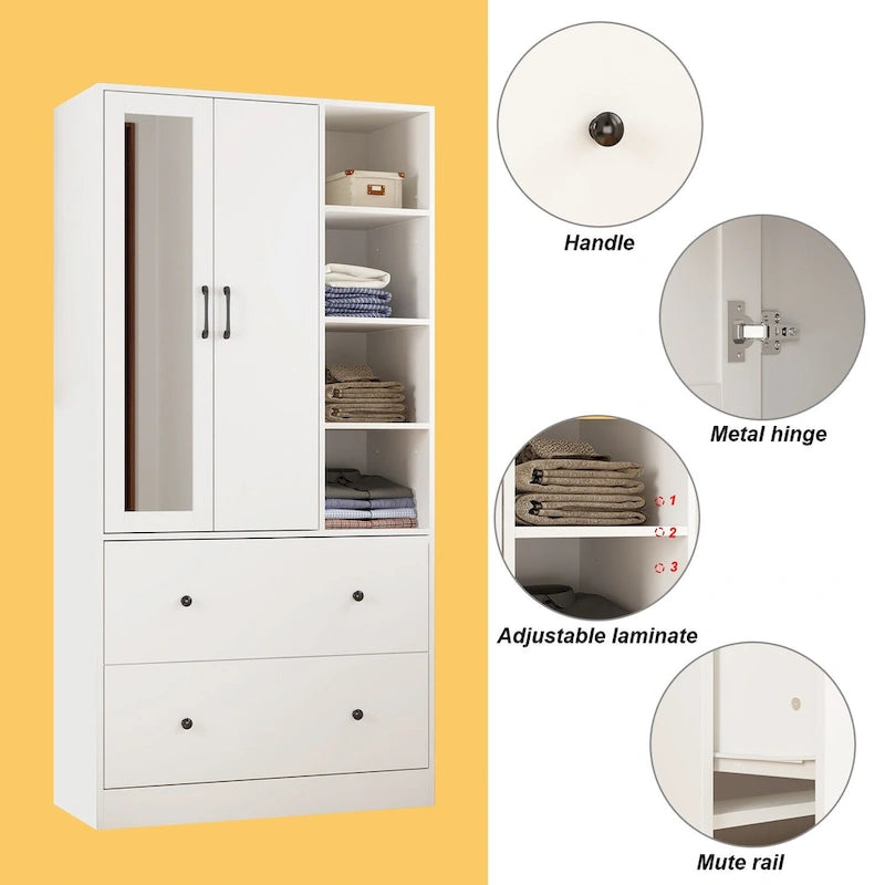 Wardrobe Closet Armoire Mirror Scalable Hanging Rod Storage Dresser