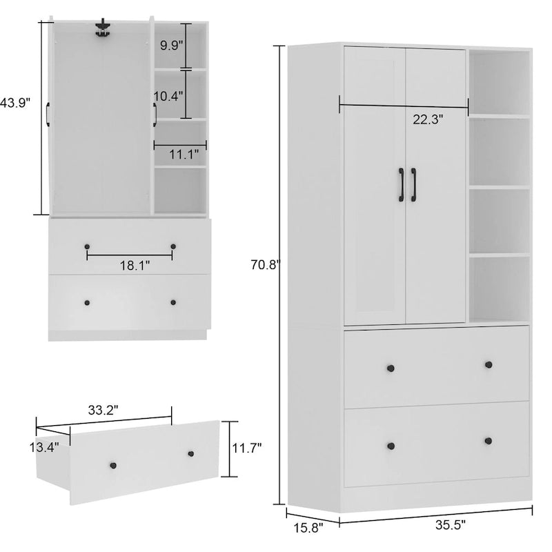Wardrobe Closet Armoire Mirror Scalable Hanging Rod Storage Dresser