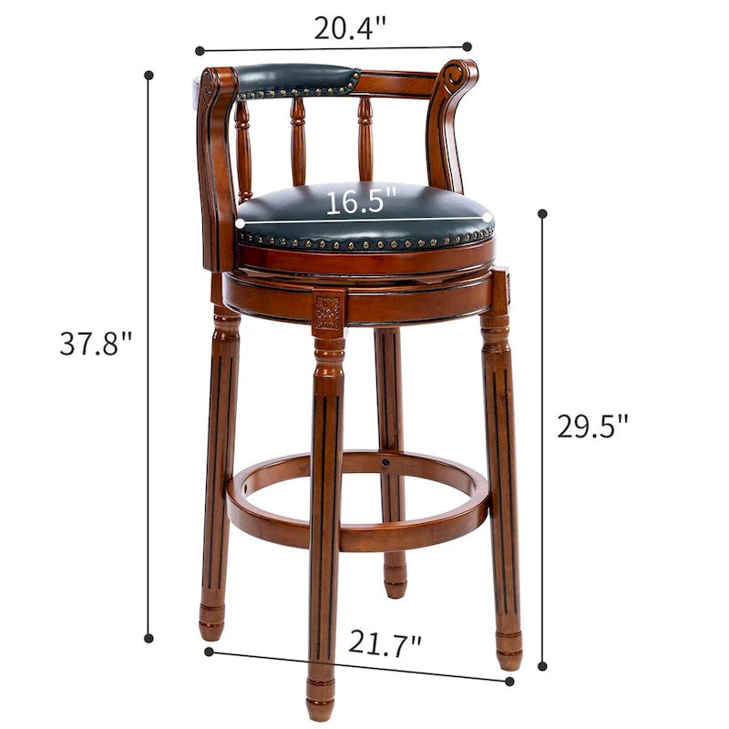 Leather Upholstered Wooden 360 Degrees Swivel Barstool with Back