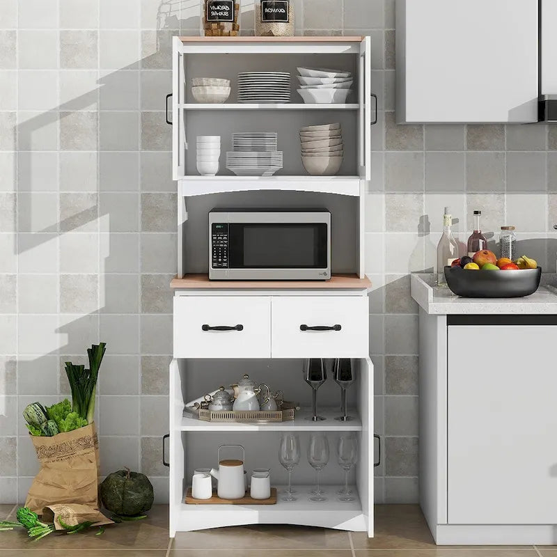 70 Tall Kitchen Pantry, Storage Cabinet with Countertop - 23.62Lx15.75Wx66.9H