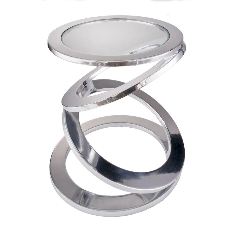 HomeRoots 17 Silver And Clear Glass and Aluminum Round Abstract End Table