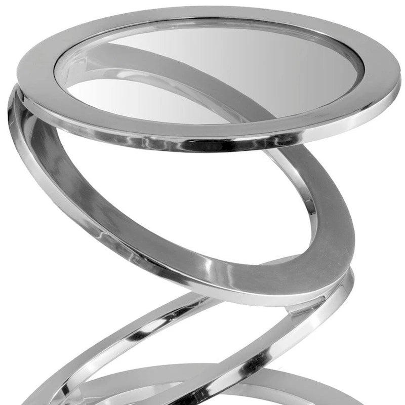 HomeRoots 17 Silver And Clear Glass and Aluminum Round Abstract End Table