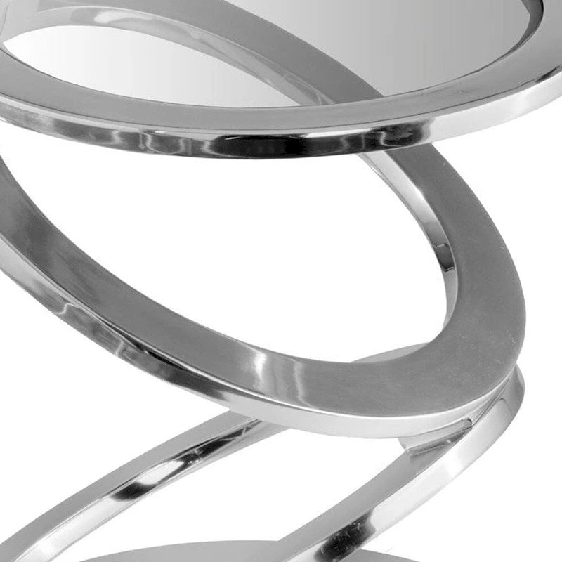 HomeRoots 17 Silver And Clear Glass and Aluminum Round Abstract End Table