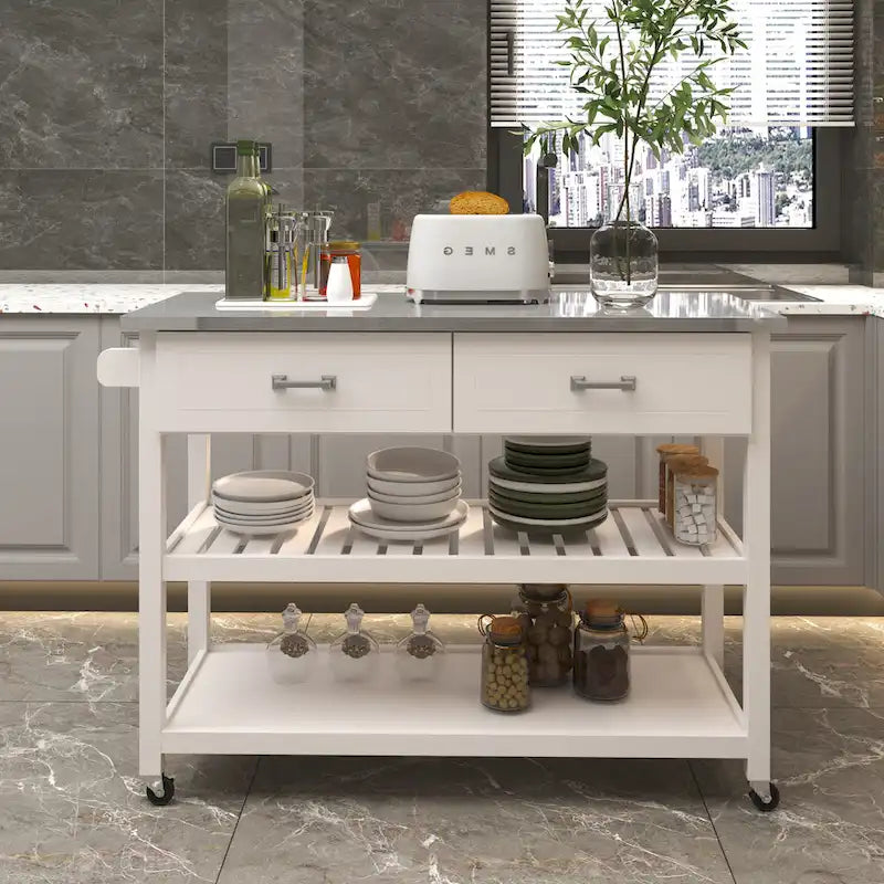 Stainless Steel Top Kicthen Cart With Two Drawers