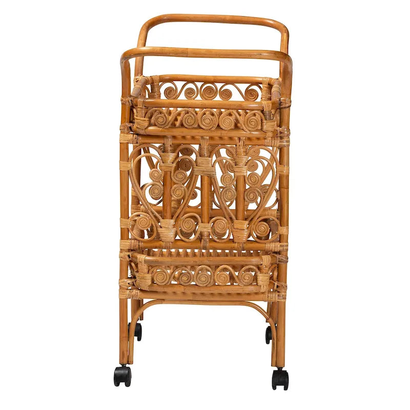Diwata Modern Bohemian Natural Brown Rattan Kitchen Cart