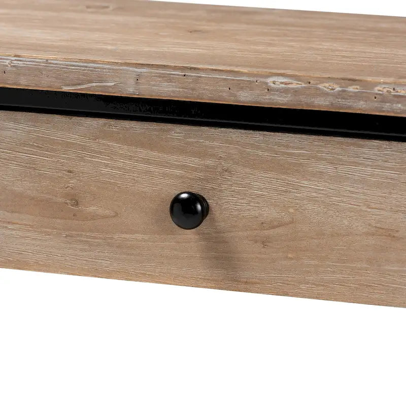 Silas Modern Industrial Natural Brown Finished Wood and Black Metal 2-Drawer Console Table