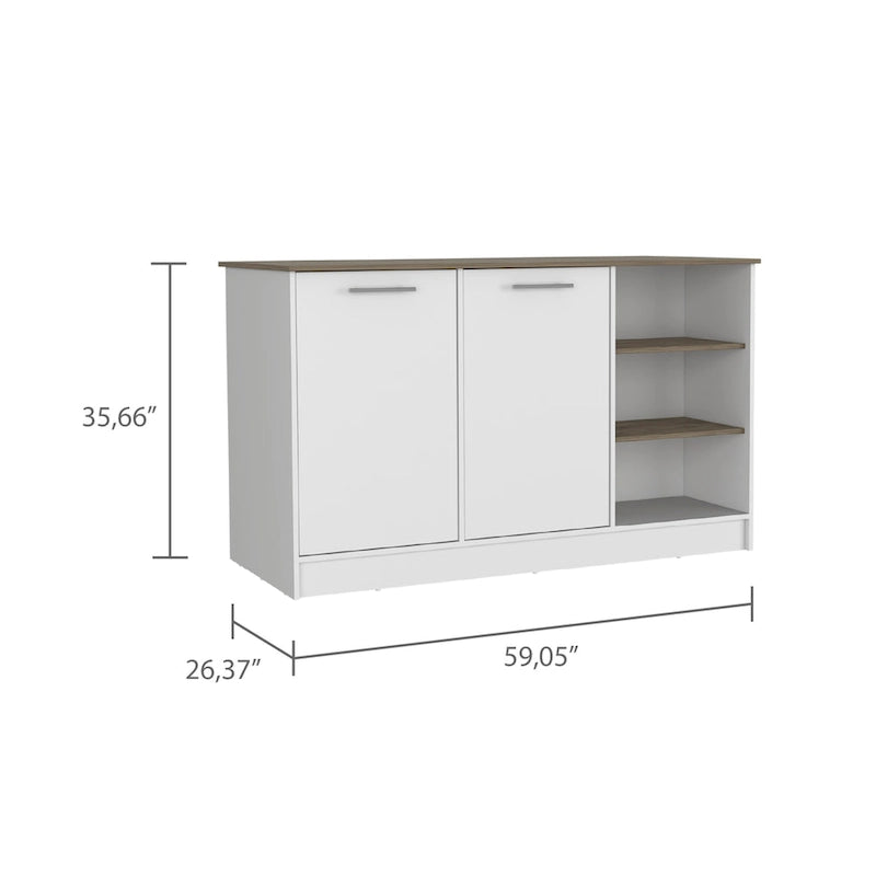 FM Furniture Gladiolus Kitchen Island, Two Cabinets, Three Open Shelves