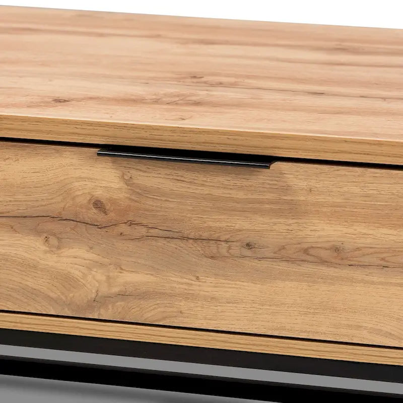 Franklin Oak Brown Wood and Black Metal 2-Drawer Coffee Table