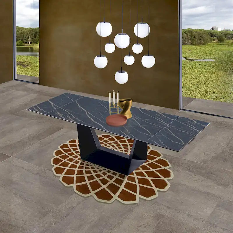 Davee Extendable Dining Table with Slate black Ceramic Top - 106.3/70.87*35.43*29.53