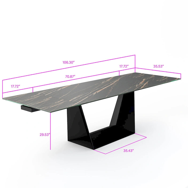 Davee Extendable Dining Table with Slate black Ceramic Top - 106.3/70.87*35.43*29.53