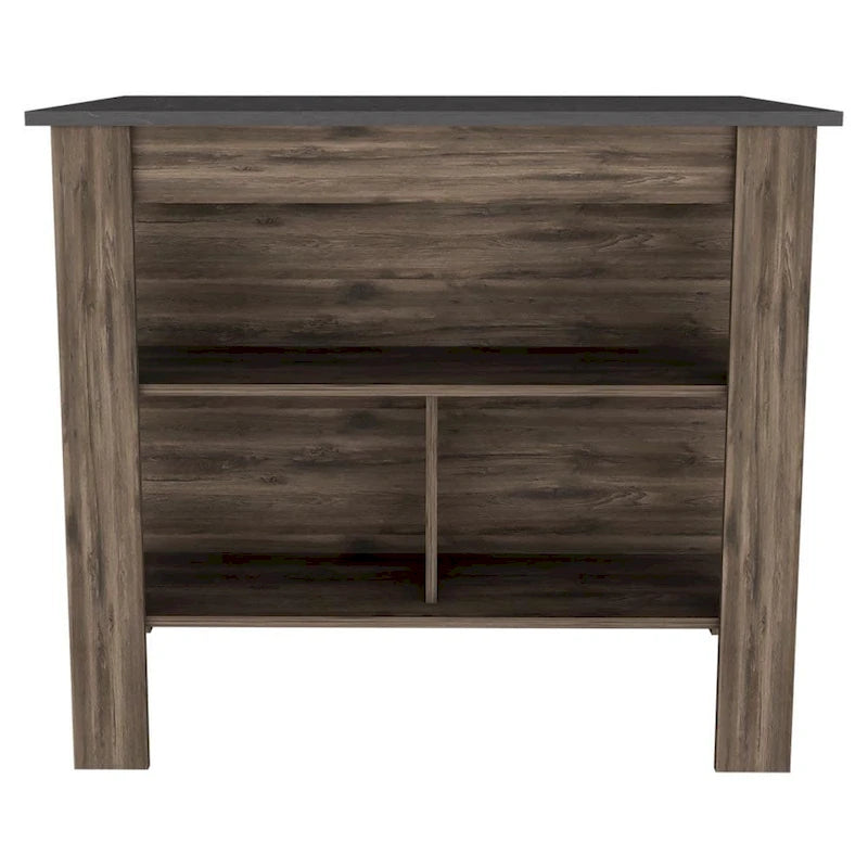HomeRoots Dark Brown and Onyx Kitchen Island with Three Storage Shelves - 27.5 X 40.50 X 27.50