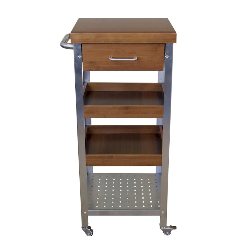 Solid Bamboo & Stainless Steel Kitchen Cart Tower with Drawer