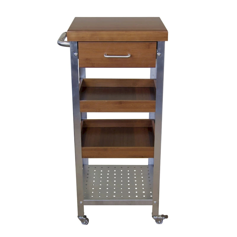 Solid Bamboo & Stainless Steel Kitchen Cart Tower with Drawer