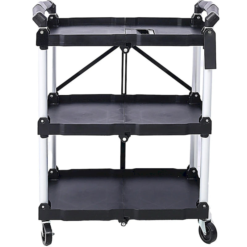 3-Tier Folding Collapsible Service Cart, 50 Lb Load Capacity per Shelf - 25.6Lx15.4Wx32.7H