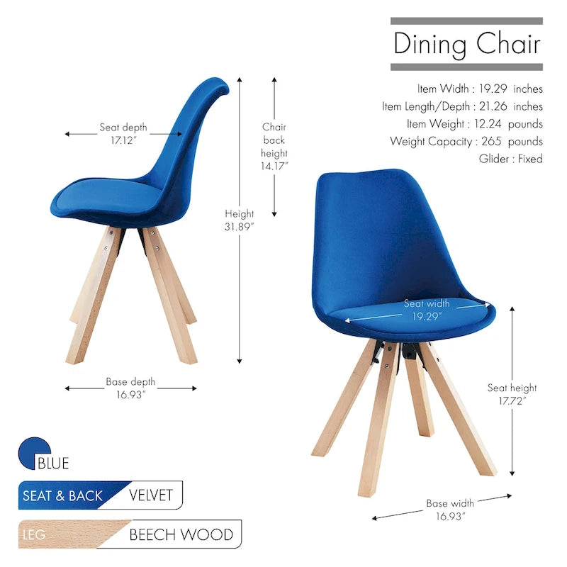 Porthos Home Poppy Dining Chairs Set of 2, Velvet and Beechwood