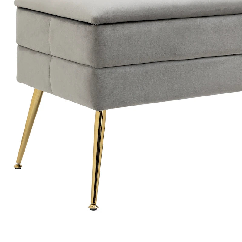 Velvet Storage Ottoman Bench with Metal Legs
