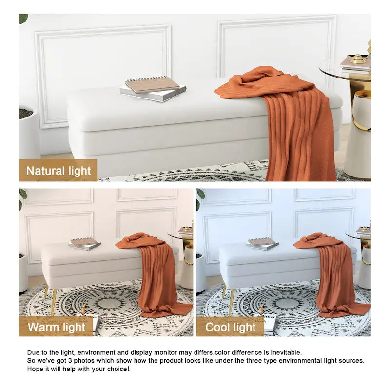 Velvet Storage Ottoman Bench with Metal Legs