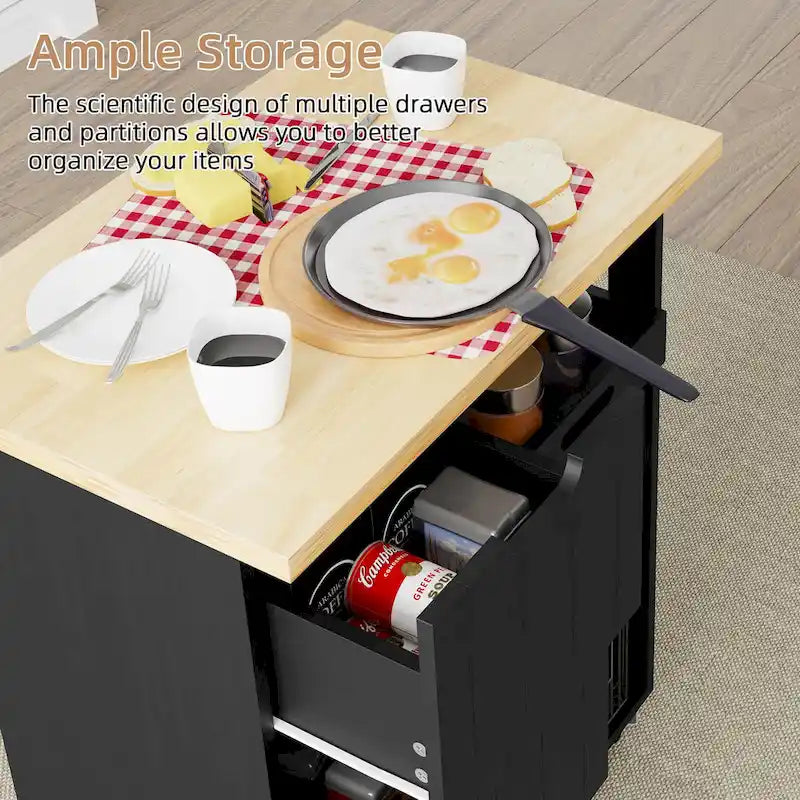 Futzca Kitchen Island Cart with 3 Open Shelves and 3 Drawers - N/A