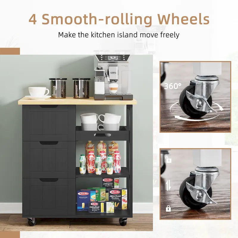 Futzca Kitchen Island Cart with 3 Open Shelves and 3 Drawers - N/A