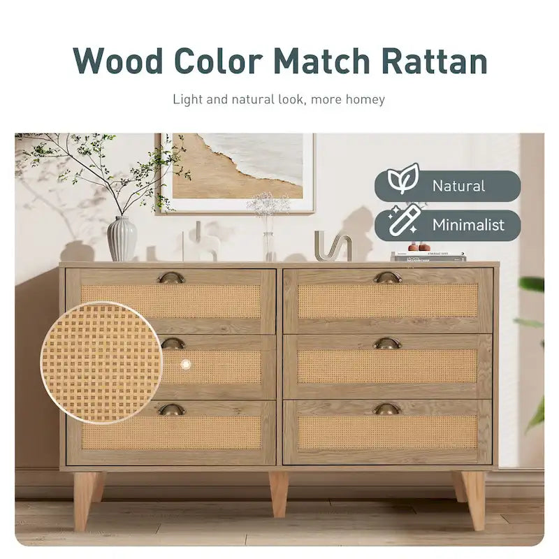 Rattan Drawer Accent Storage Cabinet for Living Room