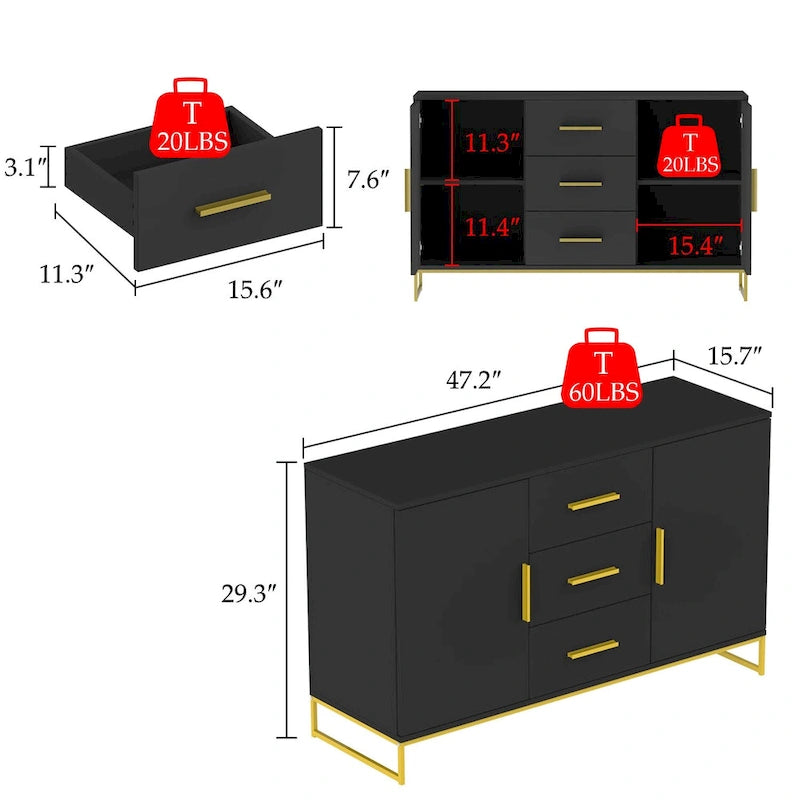 47.2W x 29.3H Sideboard Serving Buffet Storage Cabinet Cupboard