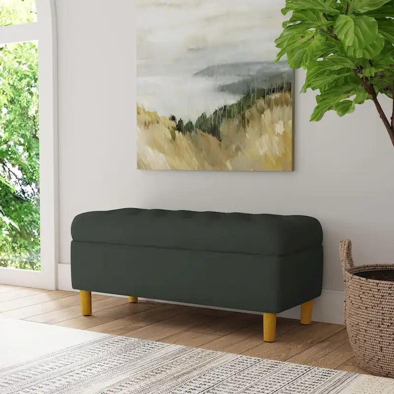 HomePop Button Tufted Top Storage Bench with Wood Legs